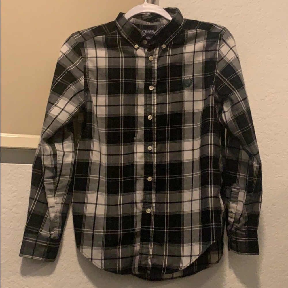 Male Chaps button up shirt B & W with grey stripes